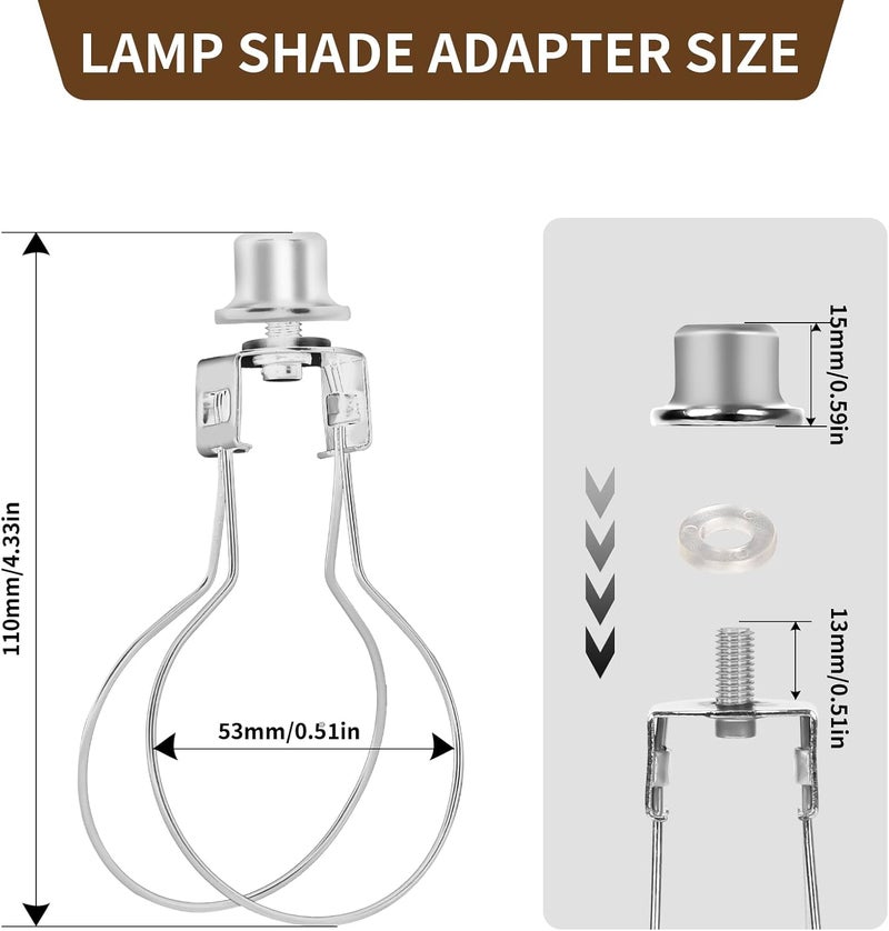 ALUCSET 2 Pack Round Lamp Shade Light Bulb Clip Adapter, Lampshade Holder Clip on with Lamp Shade Attaching Finial Top Bracket Holder Support Fitter Parts Converter (Set of 2, Silver) - Image 2